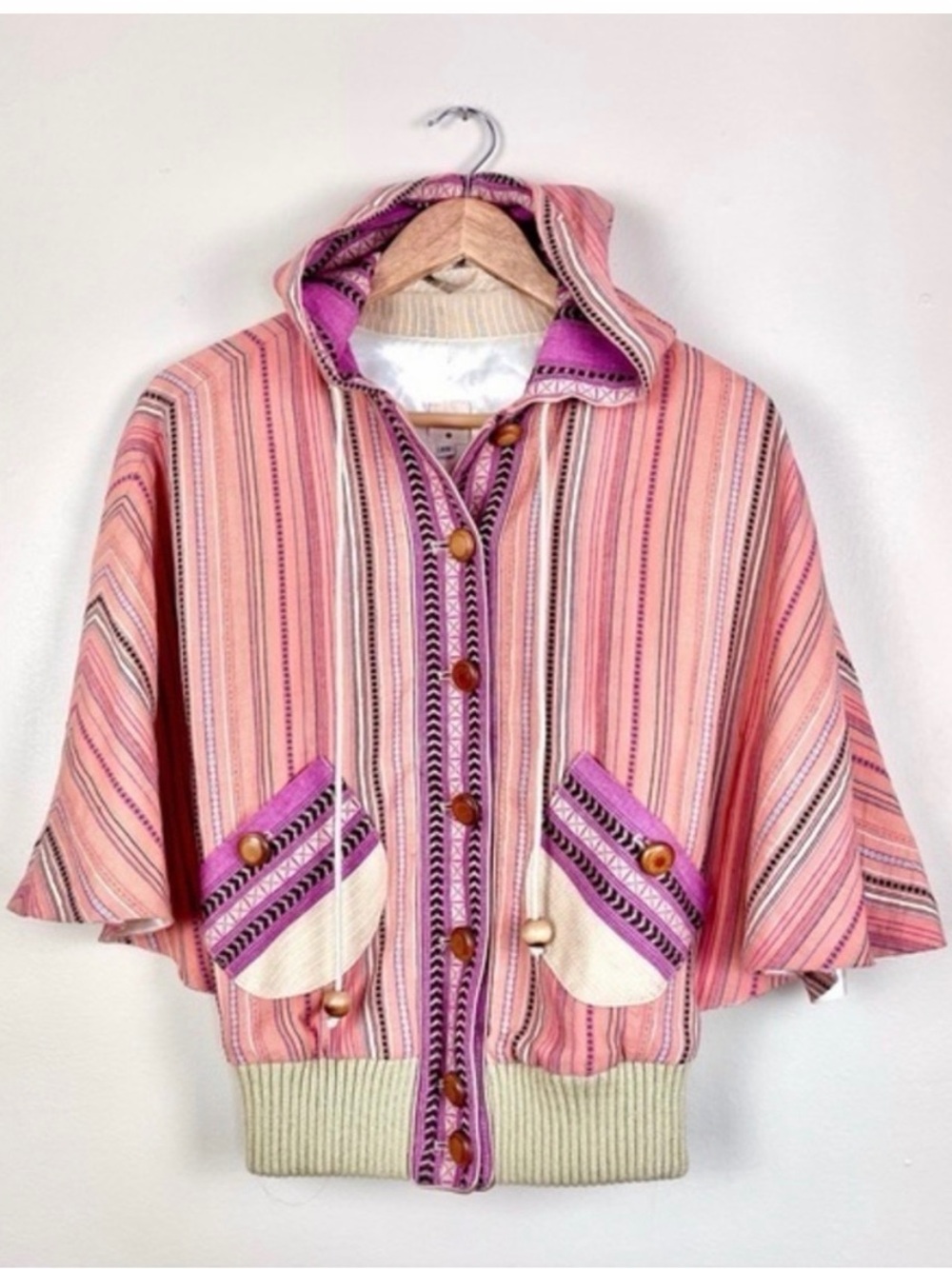 Lauren Moffatt for Anthropology Pink Guatemalan Hooded Jacket with Button Front